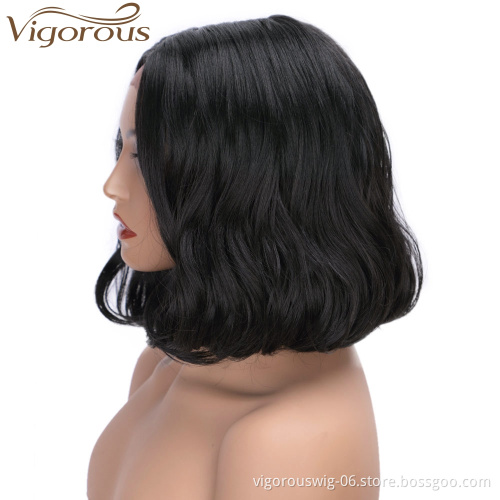 Body Wave Lace Front Black Short Bob Wig For Women Middle Part Synthetic Heat Resistant High Temperature Hair Wigs